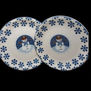 Caneo folkcraft stoneware snowman pattern 2 dinner plates